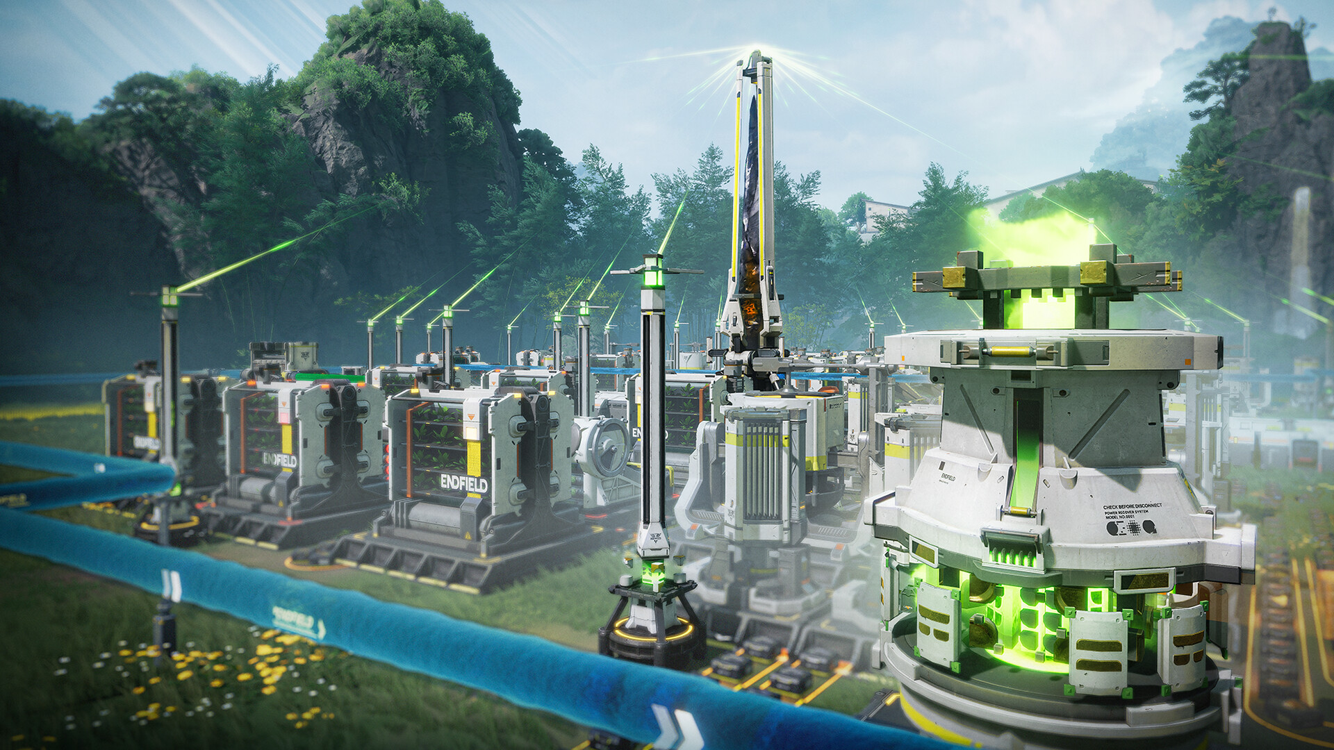 In-game screenshot from Arknights: Endfield showing base-building and exploration on Talos-II